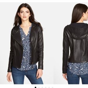 Hinge hooded leather jacket